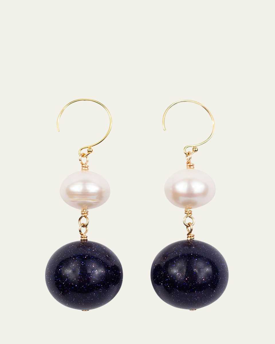 Constellation Earrings with Pearls and Blue Sunstones